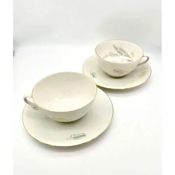 MCM Cup & Saucer Pair Atomic Leaf Feather Design Seltmann Weiden Bavaria Ingrid - Picture 2 of 7